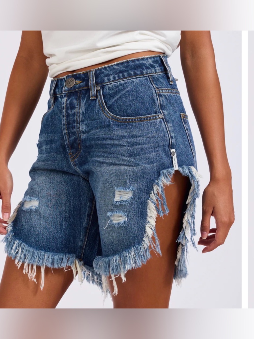 Authentic NWOT One Teaspoon Frankie’s Frayed Hem Distressed Denim Shorts - Blue